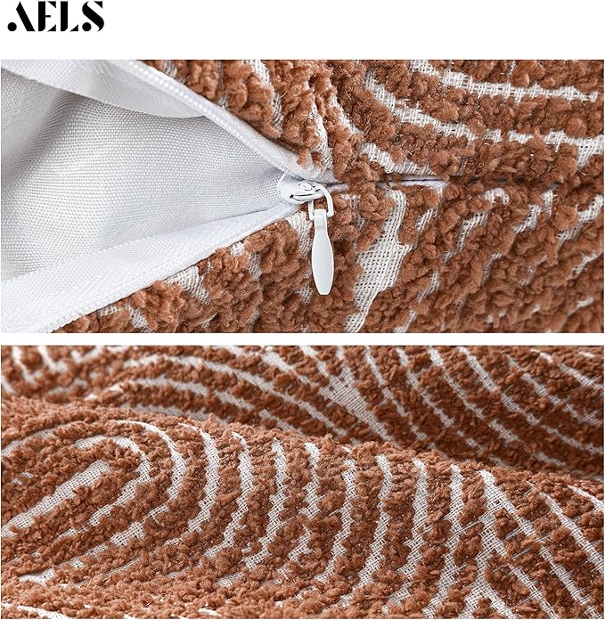 AELS Boho Decorative Textured Throw Pillow Covers 16x16, Modern Mid Century Rainbow Tufted Pillow Case, Farmhouse Rustic Geometric Woven Cushion Case for Bed Couch Sofa, Burnt Orange