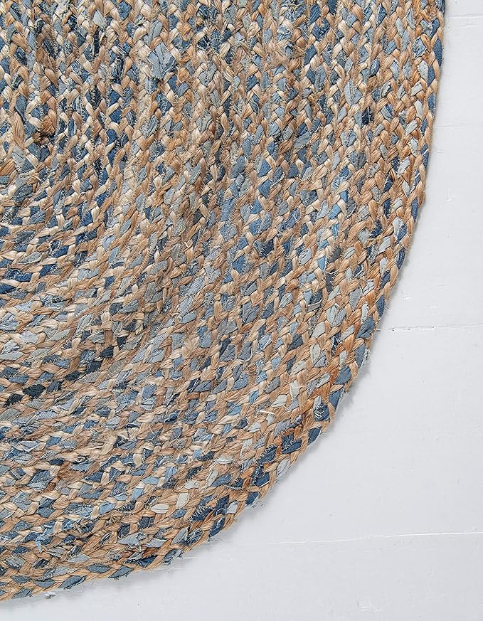 Unique Loom Braided Chindi Collection Casual Modern Blue Oval Rug (2' 0 x 3' 0)