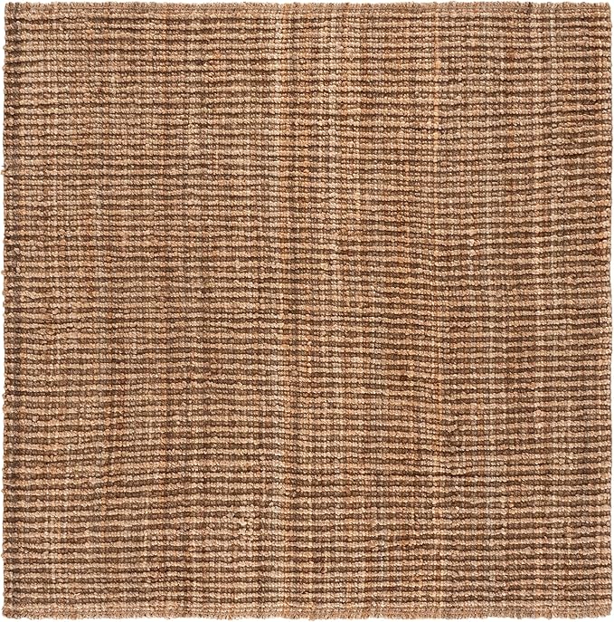 SAFAVIEH Area Rug 5' Square - Natural Fiber Collection - Natural Brown, Handmade Jute, Farmhouse Style, Chunky Textured Thick Pile (NF447A)