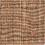 SAFAVIEH Area Rug 5' Square - Natural Fiber Collection - Natural Brown, Handmade Jute, Farmhouse Style, Chunky Textured Thick Pile (NF447A)