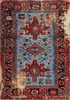 SAFAVIEH Vintage Hamadan Collection Area Rug - 6'7" x 9', Red & Light Blue, Traditional Persian Design, Non-Shedding & Easy to Clean, Ideal for Living Room, Bedroom, Dining Space (VTH211Q)