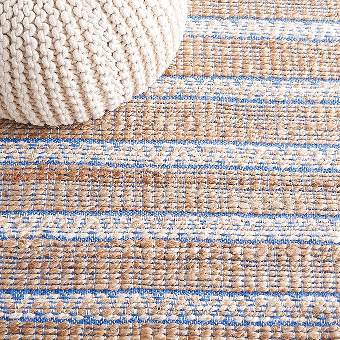 SAFAVIEH Natural Fiber Collection Accent Rug - 3' x 5', Blue & Natural, Handmade Flat Weave Stripe Jute & Cotton Jute, Ideal for High Traffic Areas in Entryway, Living Room, Bedroom (NFB655M)