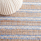 SAFAVIEH Natural Fiber Collection Accent Rug - 3' x 5', Blue & Natural, Handmade Flat Weave Stripe Jute & Cotton Jute, Ideal for High Traffic Areas in Entryway, Living Room, Bedroom (NFB655M)