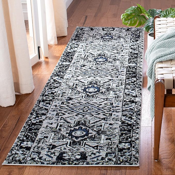 SAFAVIEH Vintage Hamadan Collection Runner Rug - 2'3" x 12', Light Grey & Dark Grey, Traditional Persian Design, Non-Shedding & Easy to Clean, Ideal for Hallway, Foyer, Entryway, Bedroom (VTH211F)