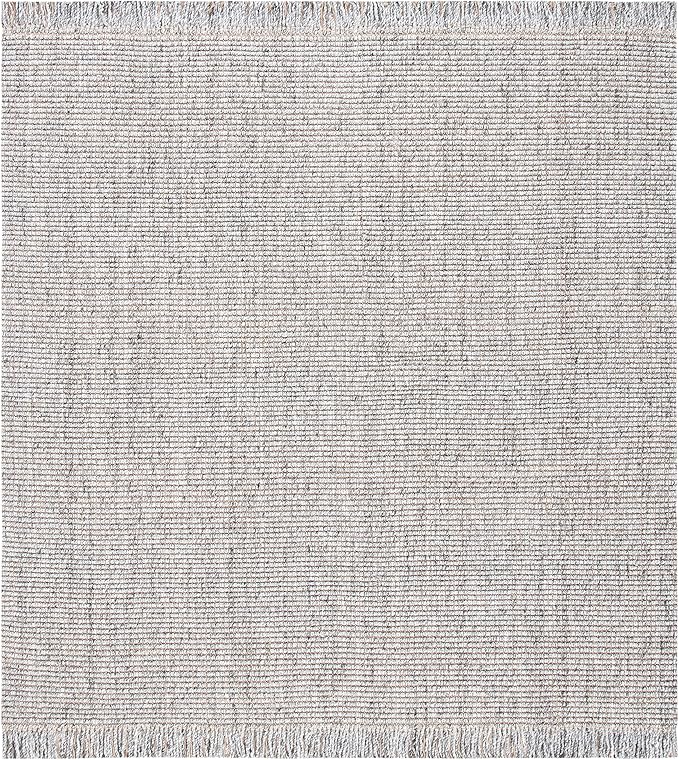 SAFAVIEH Natural Fiber Collection Area Rug - 6' Square, Grey & Natural, Handmade Woven Fringe Jute, Ideal for High Traffic Areas in Living Room, Bedroom (NF826F)