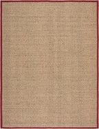 SAFAVIEH Area Rug 9x12 - Natural Fiber Collection - Large - Natural & Red, Seagrass, Basketweave Pattern with Border (NF114D)