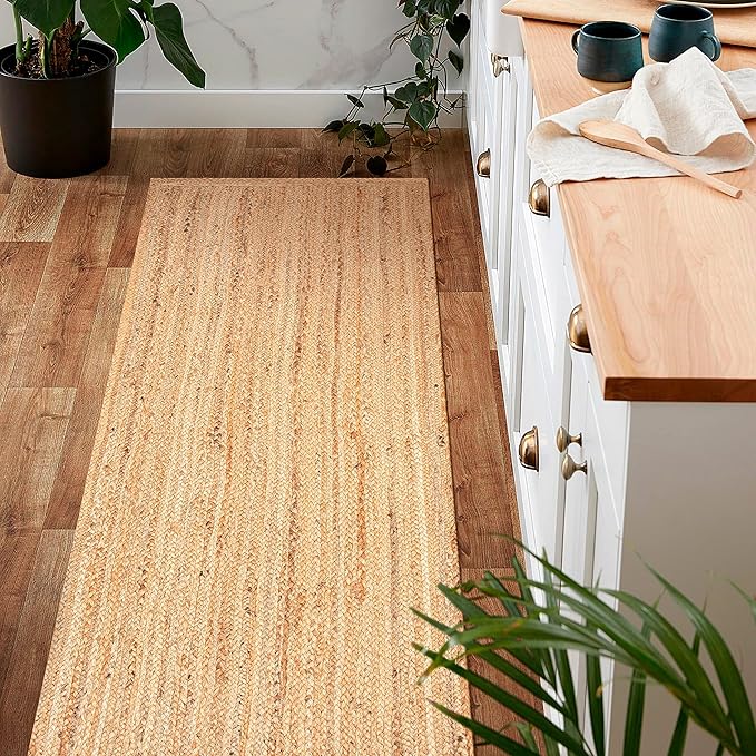 Jute Braided Runner Rug, Natural - 2x6 Feet, Farmhouse Hand Woven Coastal Runners for Hallways, Kitchen, Bedroom, Entry Door | Neutral Boho Beige Floor Carpet for Nursery, Balcony - 24x72 Inches