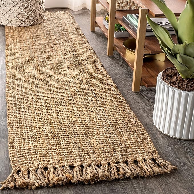 JONATHAN Y Handwoven Jute Fringe Natural Runner Rug, 2x10, Pata, Bohemian, Rustic, Cottage, Easy-Cleaning for Living Room, Bedroom, Kitchen, Non-Shedding (NRF103A-210)
