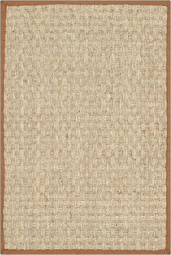 SAFAVIEH Area Rug 2x3 - Natural Fiber Collection - Natural & Brown, Seagrass, Basketweave Pattern with Border (NF114B)