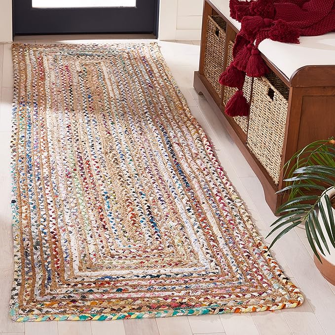 SAFAVIEH Cape Cod Collection Runner Rug - 2'3" x 13', Beige & Multi, Handmade Jute & Cotton, Woven Braided Design (CAP202B)