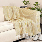 Chardin home Yellow Braided Waffle Weave Throw, 50x60 Inch Recycled Cotton- Large, Wearable, Breathable, Skin-Friendly Everyday use Blanket for Couch, Bed, Sofa - Soft Lightweight Picnic Rug