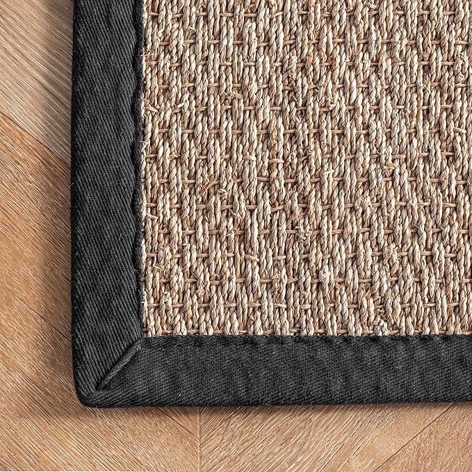 Nuloom Elijah Black/Natural, 2'6" x 6', Basketweave, Seagrass, Soft and Textured, High Traffic, Stain Resistant, Easy Clean, Durable Area Rug for Bedroom, Living Room, Dining, Den, Foyer, Entryway