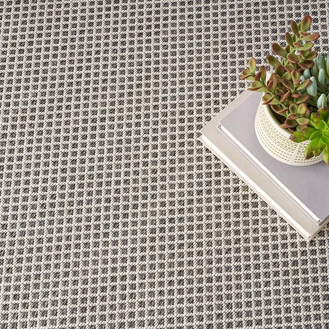 Nourison Home Courtyard Ivory Charcoal 8' x Round Area Rug - Easy Clean, Non Shedding, Bed Room, Living Room, Dining Room, Kitchen (8' x Round)