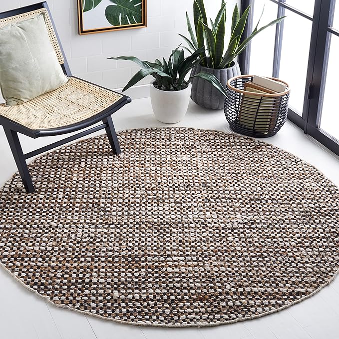 SAFAVIEH Natura Collection Area Rug - 6' Round, Black & Ivory, Handmade Flat Weave Wool & Jute, Ideal for High Traffic Areas in Living Room, Bedroom (NAT349Z)