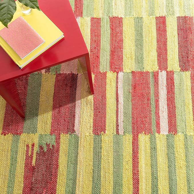 Dash and Albert Time Out Handwoven Jute Rug, 2 X 3 Feet, Green/Red Geometric Pattern - Premium Luxury Hotel Quality Soft Breathable Hypoallergenic Machine Washable Easy Care All Season Comfortable