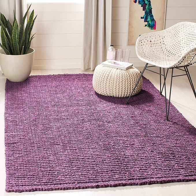 SAFAVIEH Area Rug 2x3 - Natural Fiber Collection - Purple, Handmade Jute, Farmhouse Style, Chunky Textured Thick Pile (NF447B)