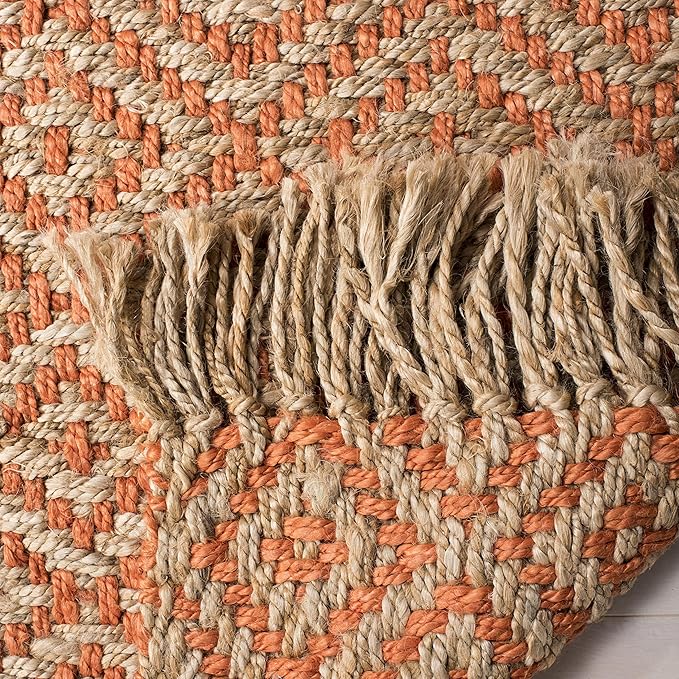 SAFAVIEH Natural Fiber Collection Accent Rug - 3' x 5', Orange & Natural, Handmade Boho Diamond Tassel Jute, Ideal for High Traffic Areas in Entryway, Living Room, Bedroom (NF266B)