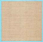 SAFAVIEH Area Rug 6' Square - Natural Fiber Collection - Natural & Turquoise, Seagrass, Basketweave Pattern with Border (NF114S)