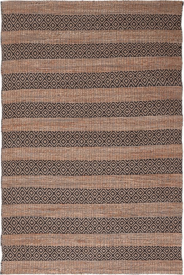 SAFAVIEH Natural Fiber Collection Area Rug - 6' x 9', Black & Natural, Handmade Boho Farmhouse Rustic Jute & Cotton Jute, Ideal for High Traffic Areas in Living Room, Bedroom (NFB653Z)