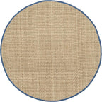 SAFAVIEH Area Rug 6' Round - Natural Fiber Collection - Natural & Navy, Seagrass, Basketweave Pattern with Border (NF114T)