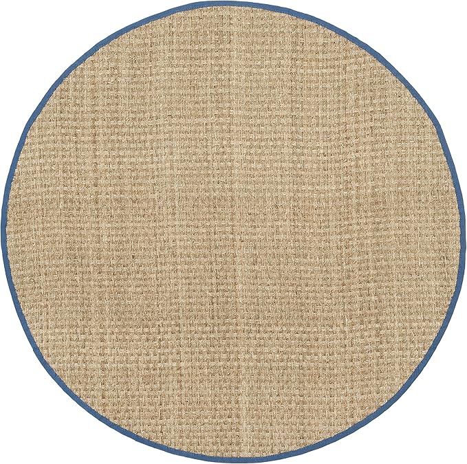 SAFAVIEH Area Rug 6' Round - Natural Fiber Collection - Natural & Navy, Seagrass, Basketweave Pattern with Border (NF114T)