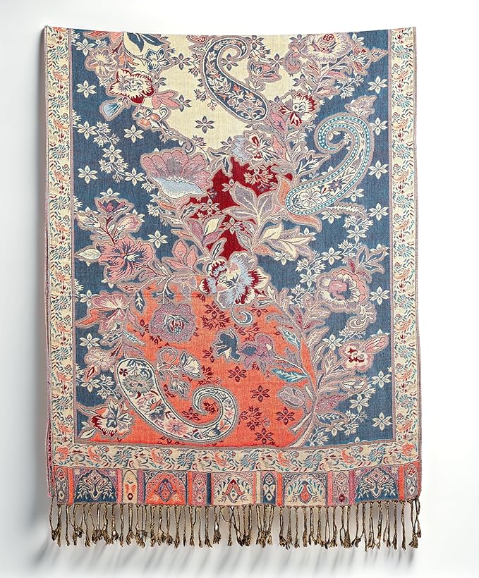 Achillea Reversible Paisley Pashmina Rave Scarf – Exotic Indian Shawls and Wraps for Evening Dresses, Festivals, All Seasons