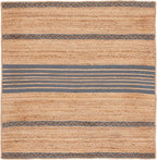 SAFAVIEH Natural Fiber Collection Area Rug - 6' Square, Natural & Grey, Handmade Stripe Boho Farmhouse Rustic Braided Jute, Ideal for High Traffic Areas in Living Room, Bedroom (NFB262F)