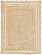 Wave Scalloped Natural Jute Boho Entryway Runner Farmhouse Scallop Rug, Off White (5'x8'")