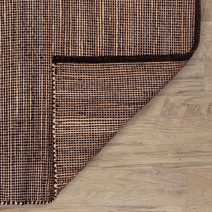 Home Conservatory Seed Handwoven Jute Rug, 4 X 6 Feet, Black/Neutral Geometric Pattern