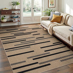 Tangsoo Washable Stripe Easy Jute Rug 4x6 for Paito,Non-Slip Indoor Outdoor Thin Carpet,Farmhouse Black Throw Mat for Front Porch Dining Room Bedroom Backyard Foyer