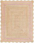 Wave Scalloped Natural Jute Rug Boho Jute Rug Entryway Runner Rug Farmhouse Scallop Rug, Light Pink (10'x14')
