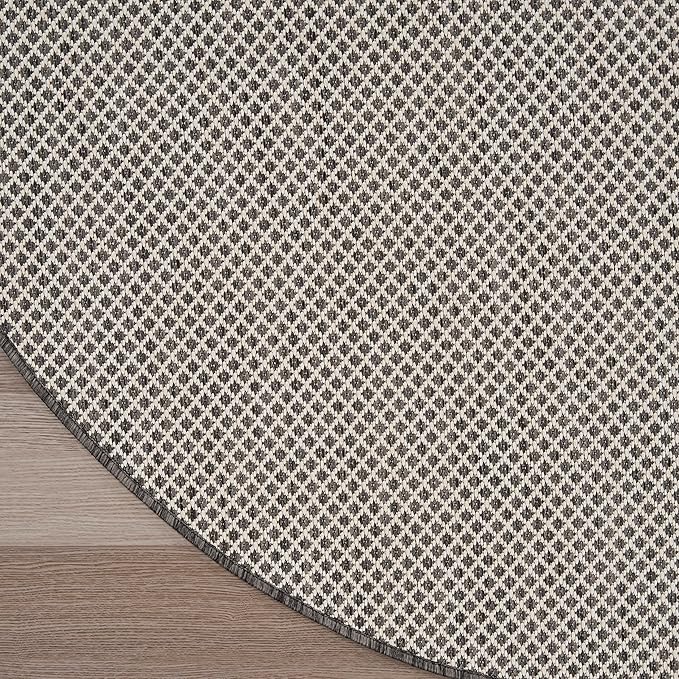 Nourison Home Courtyard Ivory Charcoal 5' x Round Area Rug - Easy Clean, Non Shedding, Bed Room, Living Room, Dining Room, Kitchen (5' x Round)