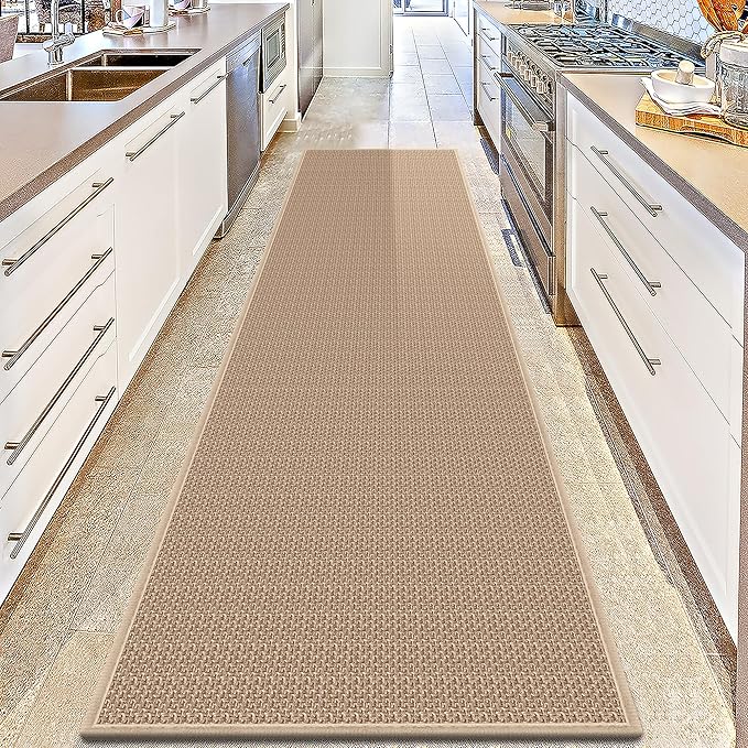 10ft Natural Jute Hallway Runner Rug Non Slip Washable, Rubber Backed Long Khaki Indoor Entryway Runner, Absorbent Kitchen Carpet Sink Rug