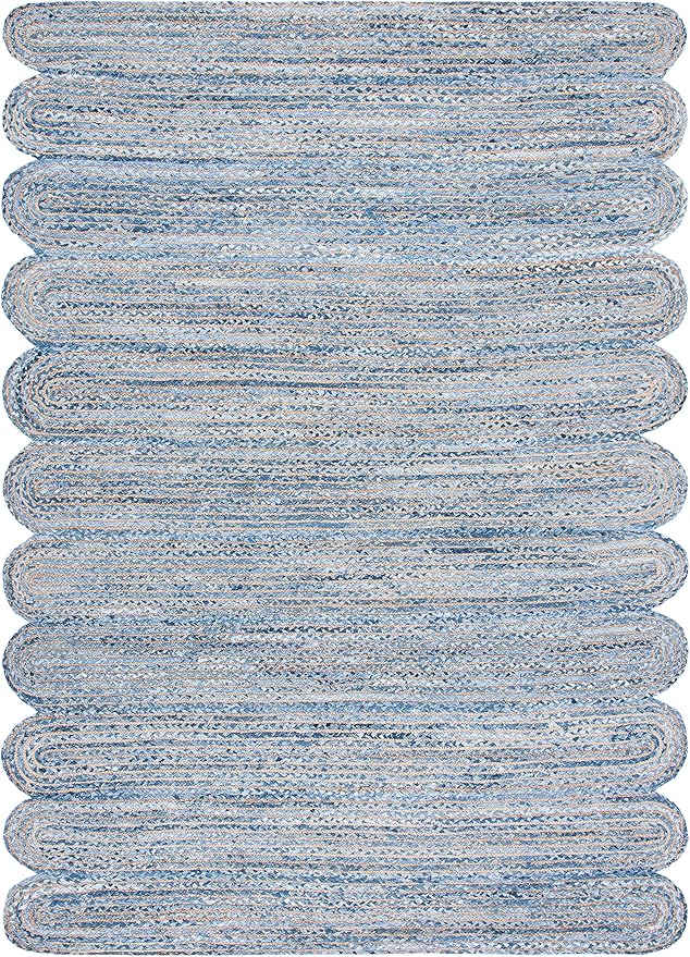 SAFAVIEH Area Rug 8x10 - Cape Cod Collection - Large - Blue & Natural, Handmade Braided Jute & Cotton, Ideal for Living Room, Bedroom, Office, Dining Space (CAP208L)
