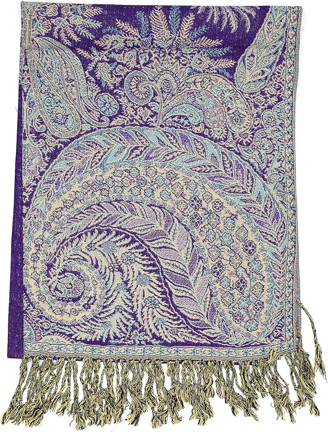 Achillea Reversible Paisley Pashmina Rave Scarf – Exotic Indian Shawls and Wraps for Evening Dresses, Festivals, All Seasons