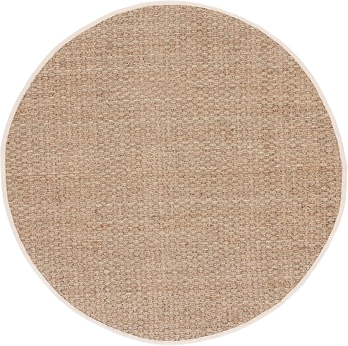 SAFAVIEH Area Rug 9' Round - Natural Fiber Collection - Natural & Ivory, Seagrass, Basketweave Pattern with Border (NF114J)