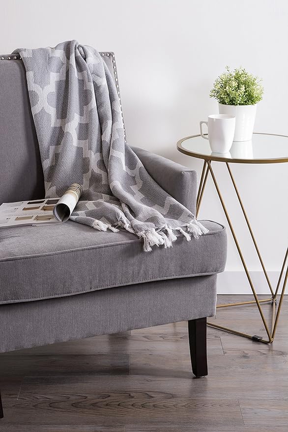 DII Modern Moroccan Cotton Blanket Throw with Fringe for Couch, Chair, Guest Room, Picnic, Camping, Beach, & Everyday Use, 50x60, Gray