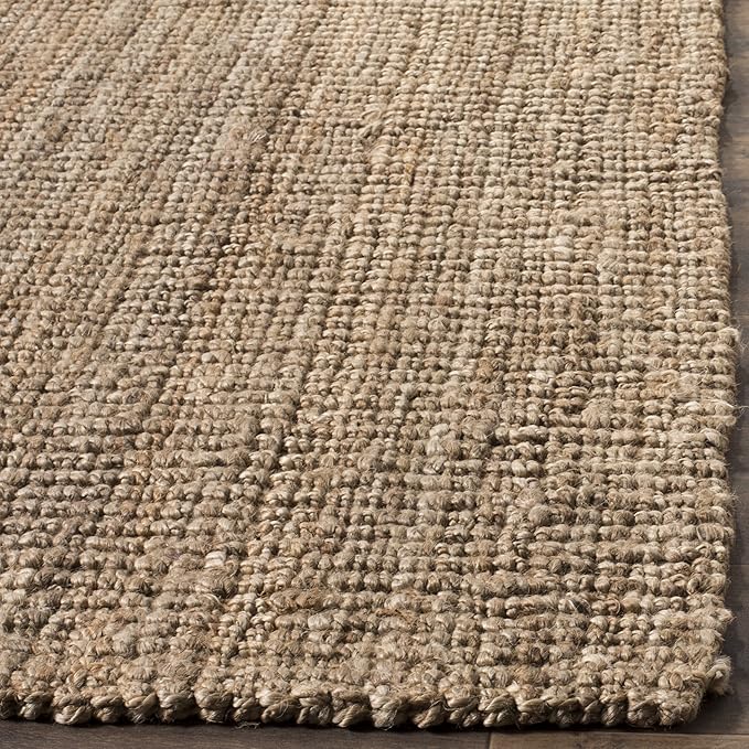 SAFAVIEH Area Rug 6' Square - Natural Fiber Collection - Natural & Grey, Handmade Jute, Farmhouse Style, Chunky Textured Thick Pile (NF447M)