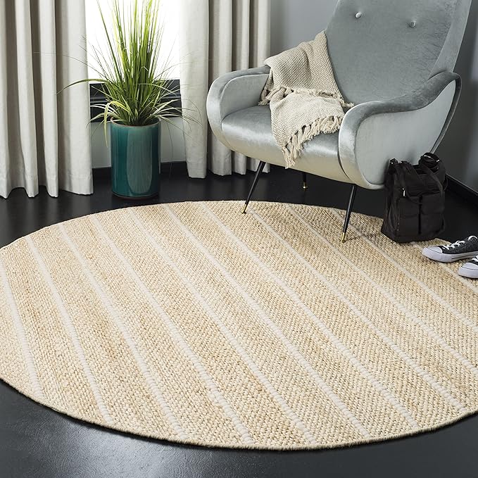 SAFAVIEH Natural Fiber Collection 6' Round Ivory/Ivory NF550B Handmade Tassel Premium Jute Area Rug