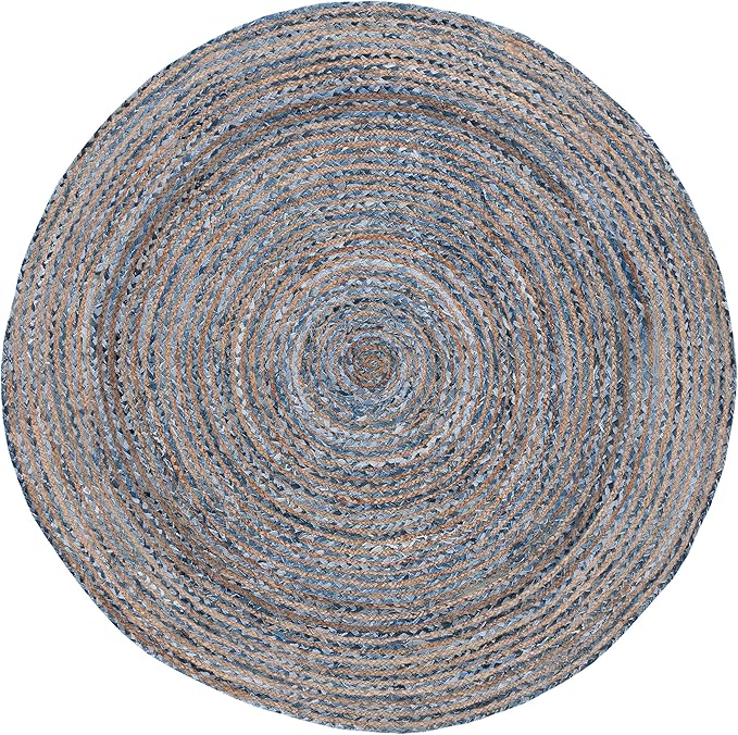 SAFAVIEH Area Rug 6' Round - Cape Cod Collection - Blue & Natural Brown, Handmade Jute & Cotton, Woven Braided Design (CAP202M)
