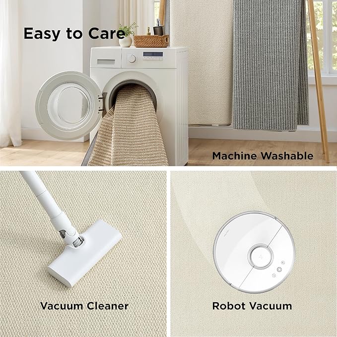 Bedsure 6x9 Faux Wool Area Rugs for Living Room, Machine Washable Carpet, Non-Slip Backing, Pet Friendly Throw Rug for Bedroom Dining Room, Cream
