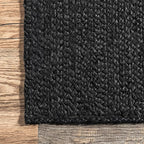 nuLOOM Oval 4x6 Rigo Jute Hand Woven Area Rug, Black, Solid Farmhouse Design, Natural Fiber, For Bedroom, Living Room, Dining Room, Hallway, Office, Kitchen, Entryway