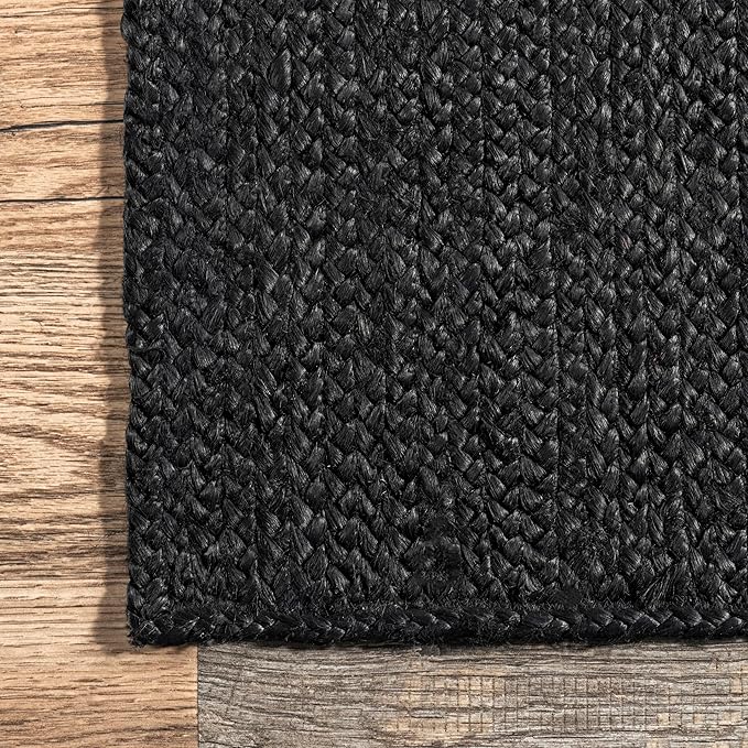 nuLOOM 2x3 Rigo Jute Hand Woven Area Rug, Black, Solid Farmhouse Design, Natural Fiber, For Bedroom, Living Room, Dining Room, Hallway, Office, Kitchen, Entryway