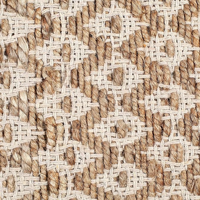 Jute Cotton Diamond Hand Woven Rug 2x3 Feet - Natural White, Farmhouse Oudoor Indoor Floor Carpet Rugs Ideal for Entryway, Kitchen, Nursary | Accent Reversible Beige Door Mat for Home Décor