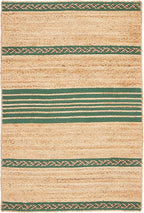 SAFAVIEH Natural Fiber Collection Accent Rug - 3' x 5', Natural & Green, Handmade Stripe Boho Farmhouse Rustic Braided Jute, Ideal for High Traffic Areas in Entryway, Living Room, Bedroom (NFB262Y)