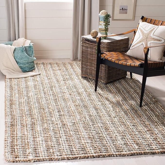 SAFAVIEH Area Rug 11x15 - Natural Fiber Collection - Large - Grey & Natural Brown, Handmade Jute, Farmhouse Style, Chunky Textured Thick Pile (NF447K)