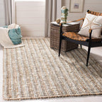 SAFAVIEH Area Rug 10' Square - Natural Fiber Collection - Large - Grey & Natural Brown, Handmade Jute, Farmhouse Style, Chunky Textured Thick Pile (NF447K)