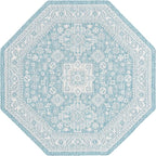 Rugs.com Outdoor Aztec Collection Rug – 8 Ft Octagon Aqua Flatweave Rug Perfect for Living Rooms, Kitchens, Entryways