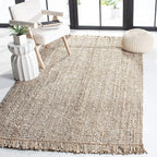 SAFAVIEH Natural Fiber Collection Accent Rug - 4' x 6', Grey & Beige, Handmade Woven Fringe Jute, Ideal for High Traffic Areas in Entryway, Living Room, Bedroom (NF825F)