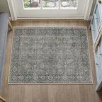 Grey Brown Entryway Rug 2x3 Vintage Area Carpet Indoor Kitchen Washable Door Mat Living Room Entrance Small Low Pile Traditional Distressed Retro Accent Throw Rug Non Slip Office Bathroom